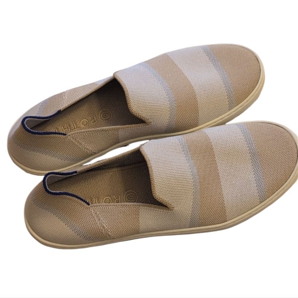 Rothy's The Birch Stripe Slip On Shoes Tan Cream White Flats Size 10